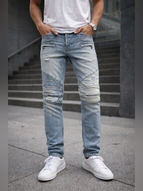 Hudson Jeans Slim Light Blue Distressed Moto Jeans.. Size 28